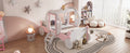 Twin Size Princess Carriage Bed With Crown ,Wood Platform Car Bed With Stair,White Pink White Pink Wood