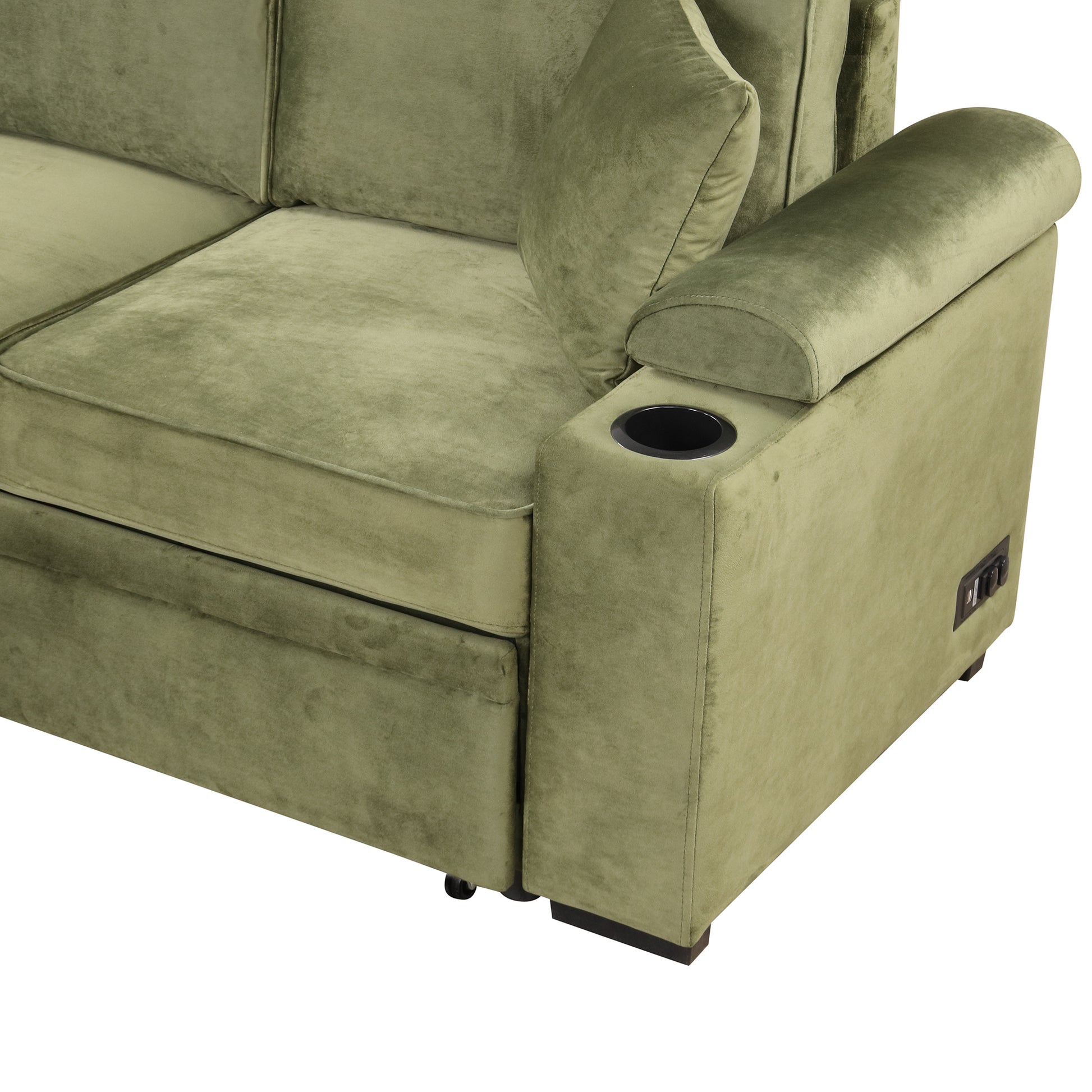 84.75" Sleeper Sofa Bed,2 In 1 Pull Out Sofa Bed L Shape Couch With Storage Ottoman For Living Room,Bedroom Couch And Small Apartment, Green Green Foam Velvet 4 Seat