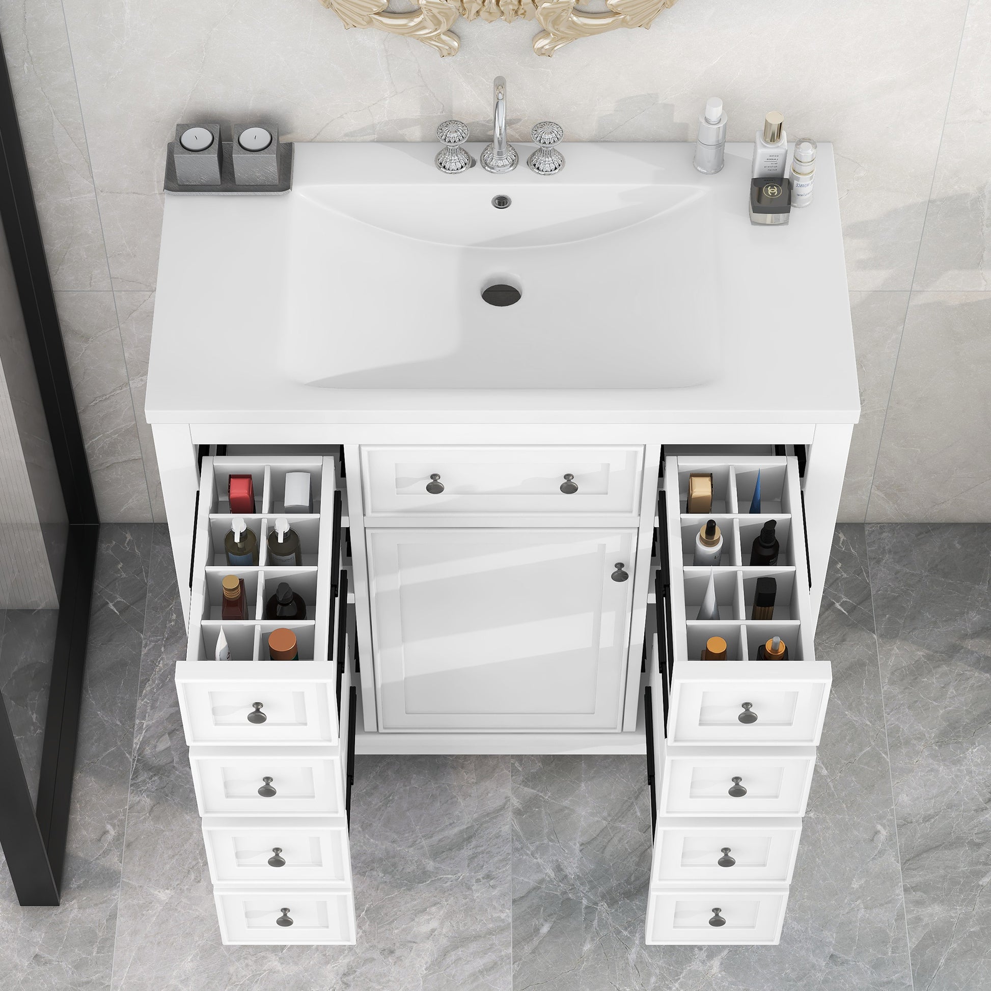 36" Bathroom Vanity With Sink Combo, One Cabinet And Six Drawers, Solid Wood And Mdf Board, White White Solid Wood Mdf