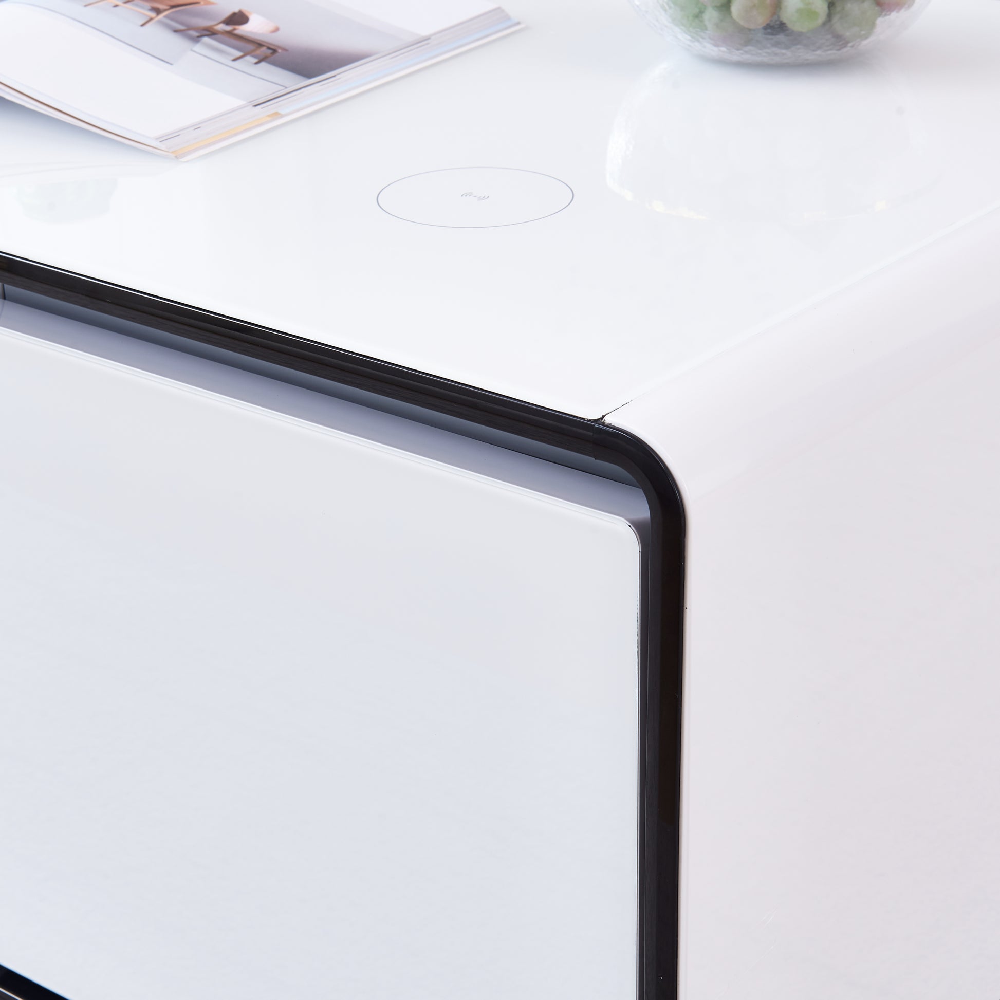 Smart Table Fridge, Multifunctional Coffee Table With Cooler And Frozen White Tempered Glass