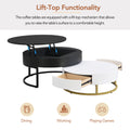 Modern Round Lift Top Nesting Coffee Tables With 2 Drawers White & Black White Black Mdf