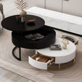 Modern Round Lift Top Nesting Coffee Tables With 2 Drawers White & Black White Black Mdf