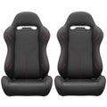 2Pc Universal Bucket Racing Seats Red Stitch Red Pvc Leather Reclinable Carbon Look Leather Back With Adjustor Slider Not Including Seat Bracket 1 Box Of 2 Pieces Black Pvc