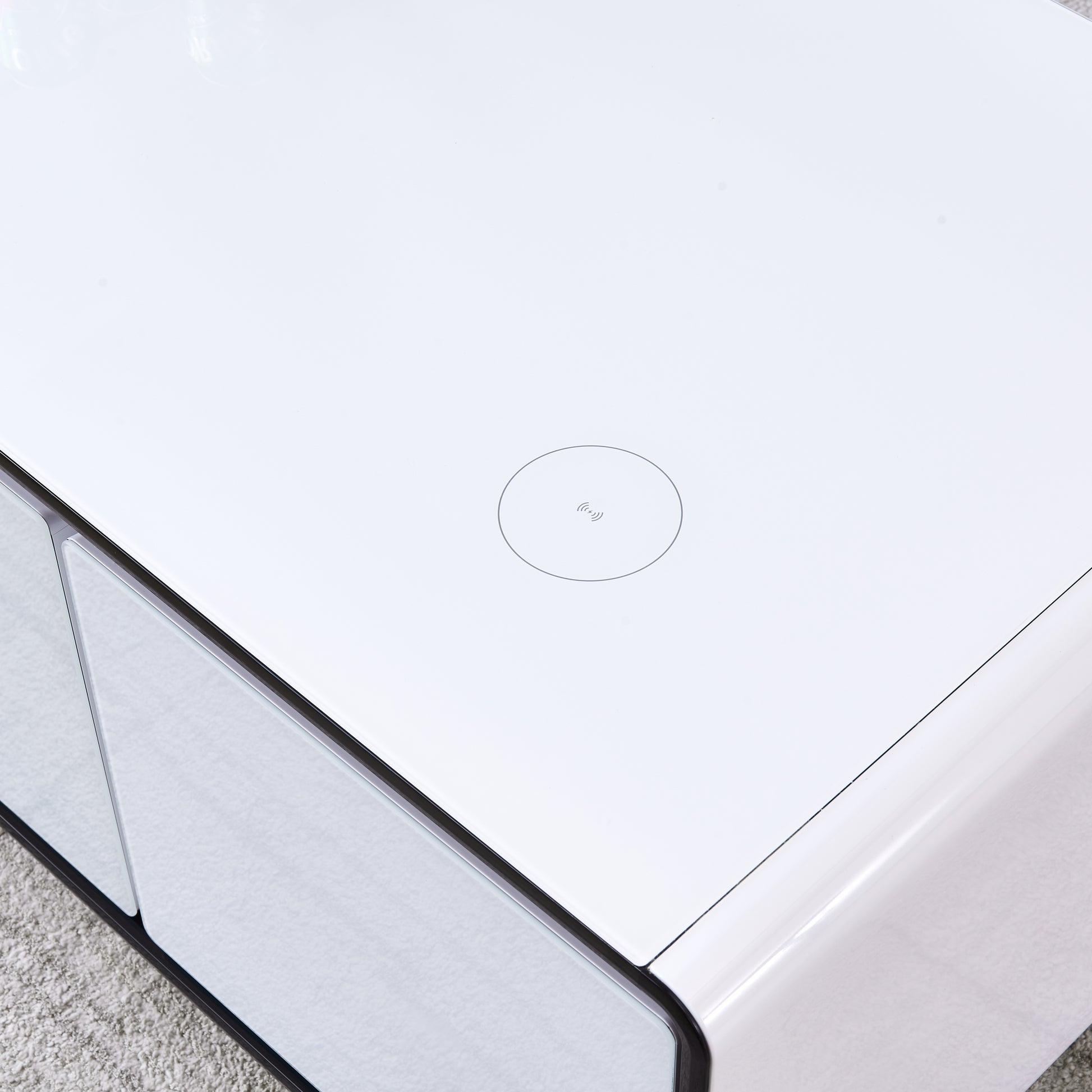 Smart Table Fridge, Multifunctional Coffee Table With Cooler And Frozen White Tempered Glass