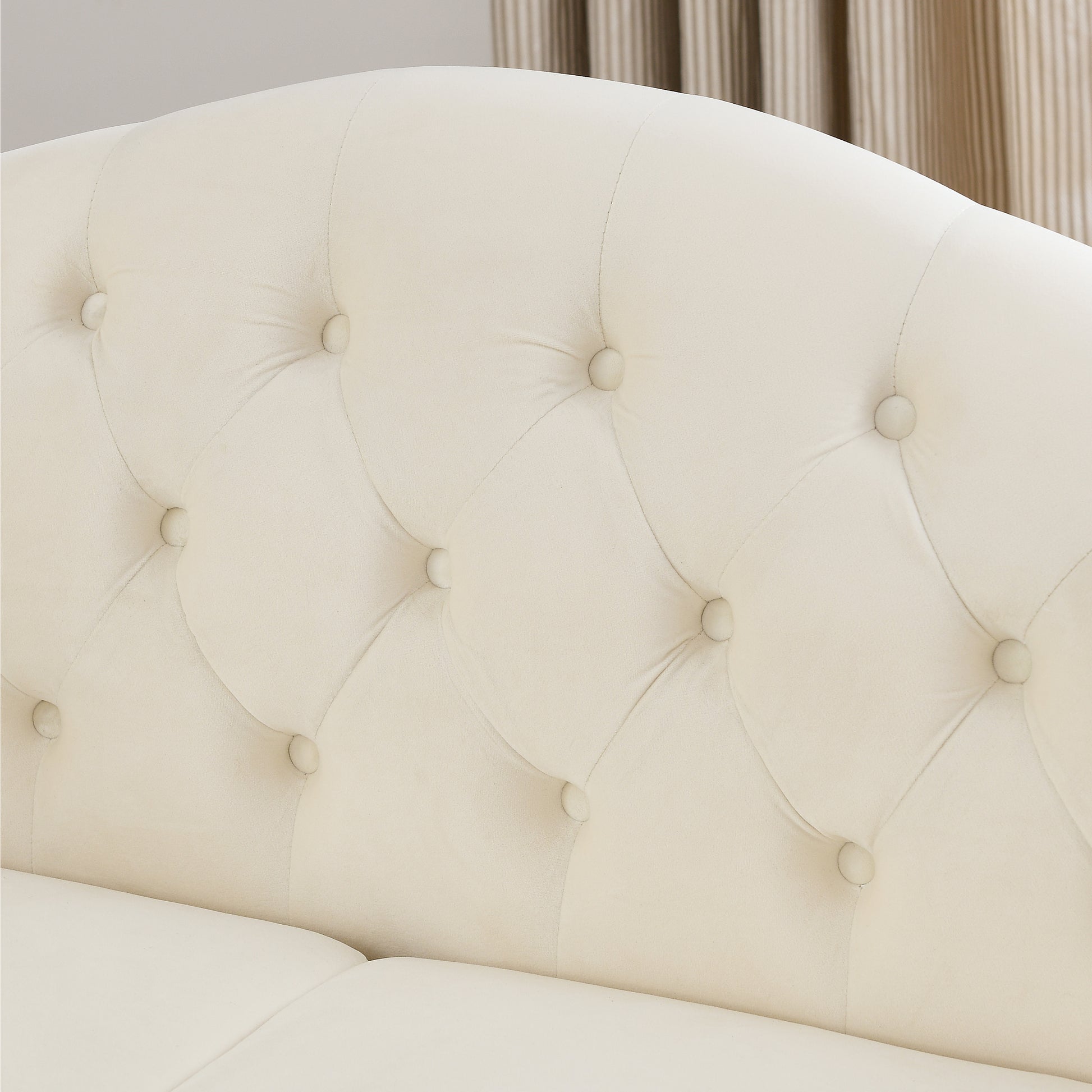 57" Chesterfield Sofa Grey Velvet For Living Room, 2 Seater Sofa Tufted Couch With Rolled Arms And For Living Room, Bedroom, Office, Apartment, Two Pillowsw834S00074 Beige Foam Velvet 2 Seat