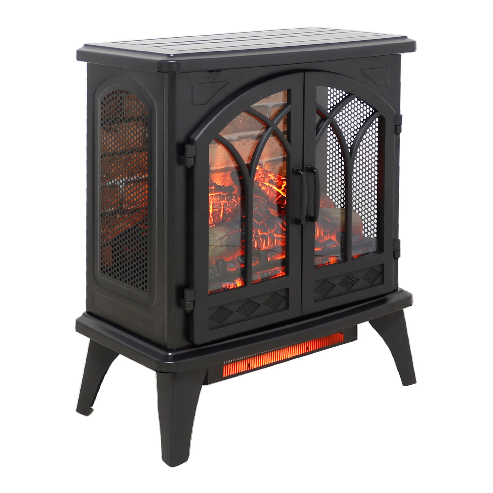 24 Inch 3D Flame Electric Infrared Quartz Fireplace Stove With Remote Control Powder Coated Electric Yes Antique Black Vent Free Yes Freestanding Tempered Glass Sheet Metal Electric