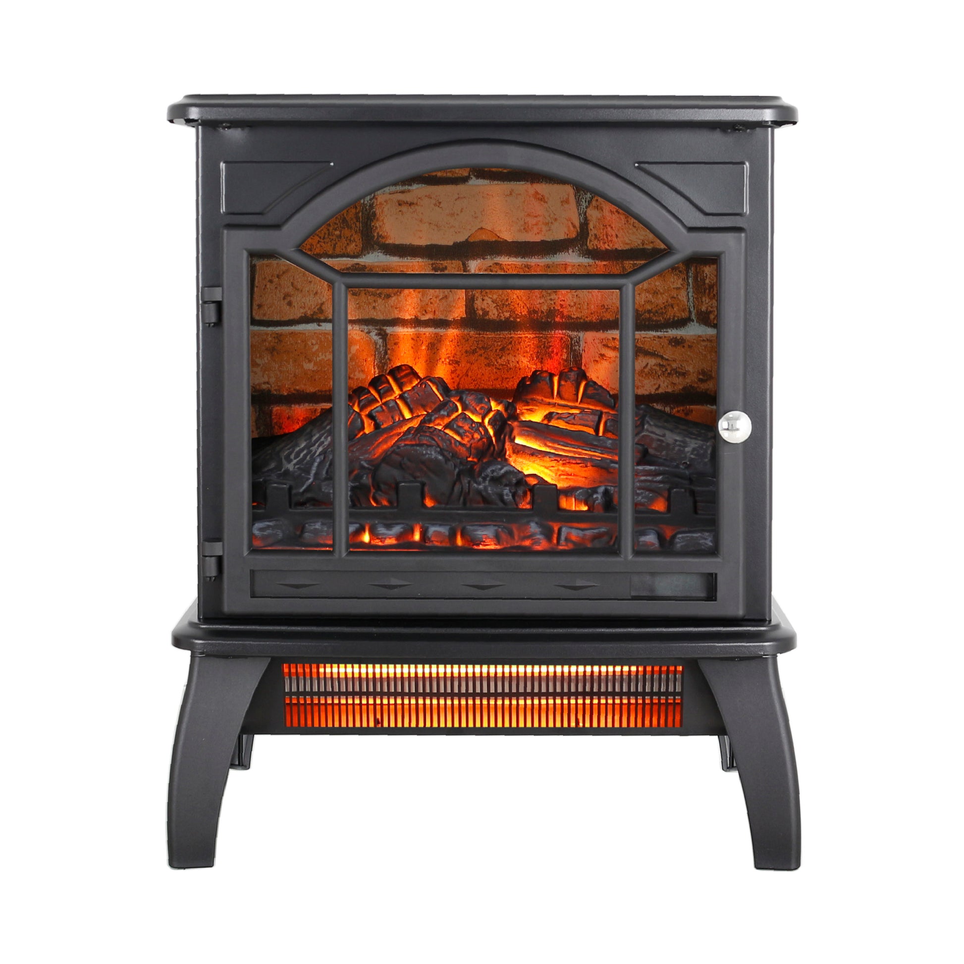18 Inch 3D Flame Electric Infrared Quartz Fireplace Stove With Remote Control Powder Coated Electric Yes Antique Black Vent Free Yes Freestanding Tempered Glass Sheet Metal Electric