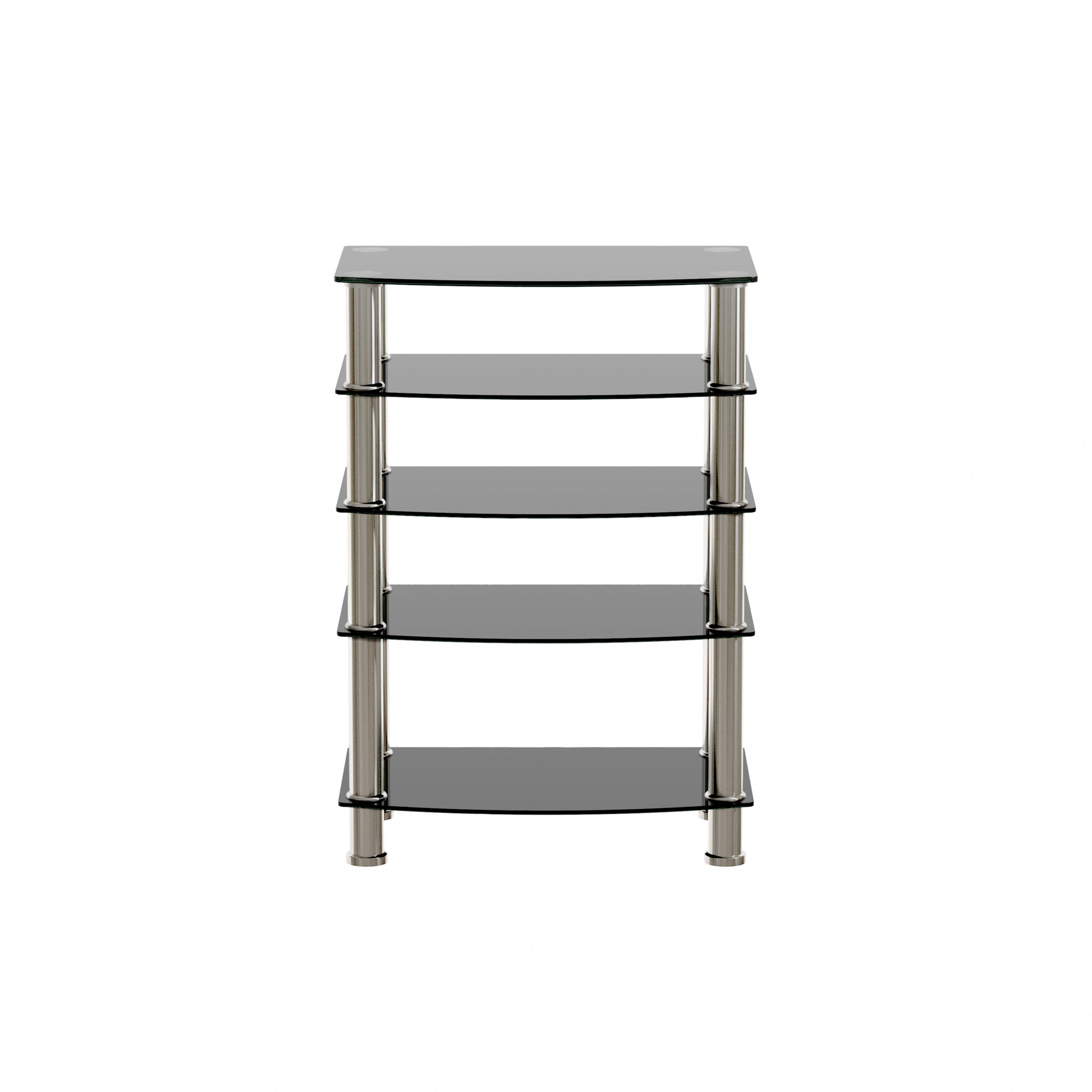 5 Tier Tempered Glass Side Table Stainless Steel Frame End Table For Living Room, Bedroom, Black Black Tempered Glass