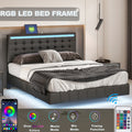 Queen Size Floating Bed Frame With Led Lights And Usb Charging,Modern Upholstered Platform Led Bed Frame,Black Black Pu