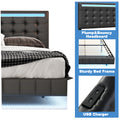 Queen Size Floating Bed Frame With Led Lights And Usb Charging,Modern Upholstered Platform Led Bed Frame,Black Black Pu