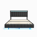Queen Size Floating Bed Frame With Led Lights And Usb Charging,Modern Upholstered Platform Led Bed Frame,Black Black Pu