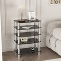 5 Tier Tempered Glass Side Table Stainless Steel Frame End Table For Living Room, Bedroom, Black Black Tempered Glass