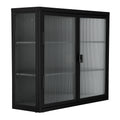 Retro Style Haze Double Glass Door Wall Cabinet With Detachable Shelves For Office, Dining Room,Living Room, Kitchen And Bathroom Black Old Item Code W68751723 Wall Mounted 1 2 Shelves Powder Coated Black Bathroom Glass Doors Tempered Glass Sheet Metal