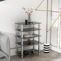 5 Tier Tempered Glass Side Table Stainless Steel Frame End Table For Living Room, Bedroom, Black Black Tempered Glass