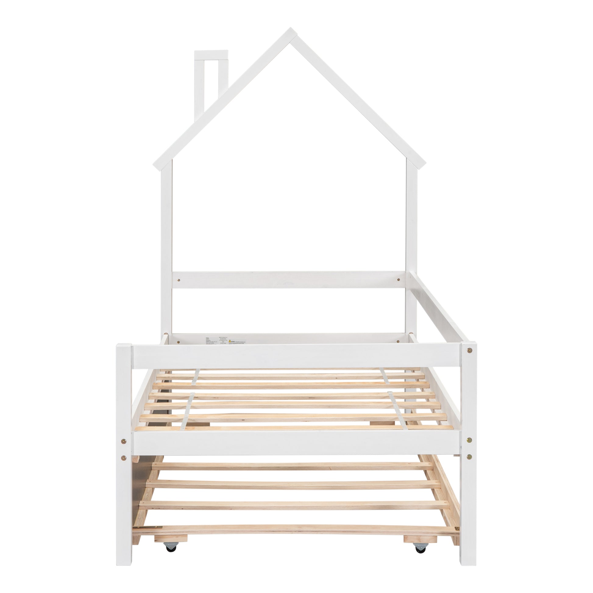 Twin House Wooden Daybed With Trundle, Twin House Shaped Headboard Bed With Guardrails,White Twin White Wood Bedroom American Design Pine Pine