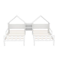 Double Twin Size Platform Bed With House Shaped Headboard And A Built In Nightstand, White Box Spring Not Required Twin White Wood Bedroom Bed Frame Solid Wood Mdf