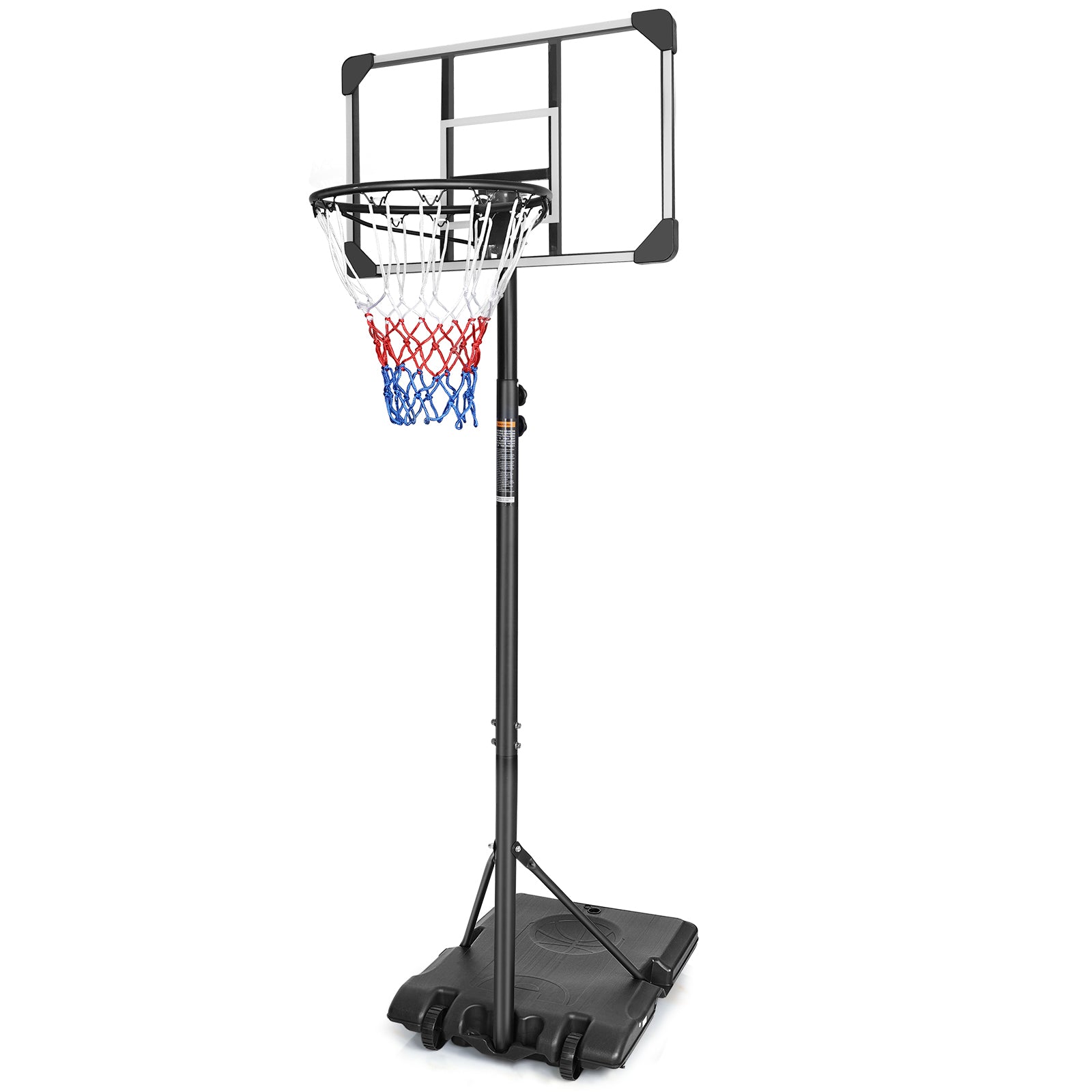 Portable Basketball Goal System With Stable Base And Wheels, Use For Indoor Outdoor Teenagers Youth Height Adjustable 5.6 To 7Ft Basketball Hoop 28 Inch Backboard Transparent Sporty Iron