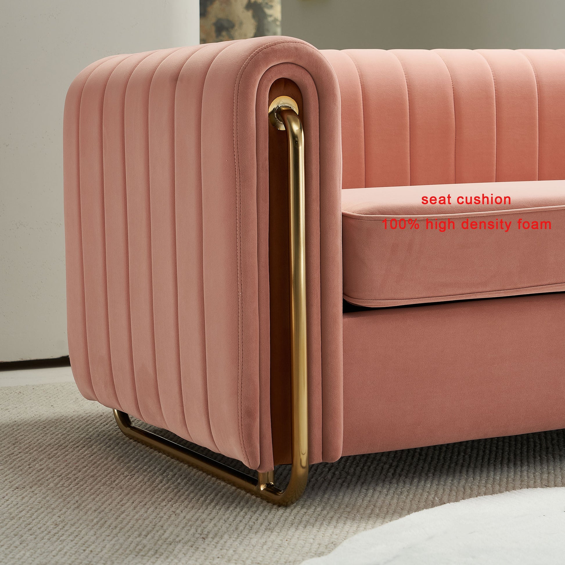 Contemporary Velvet Sofa Couch 84.25''W For Living Room, Pink Pink Velvet Wood Primary Living Space Tufted Back Modern Rolled Arms Foam Velvet 2 Seat