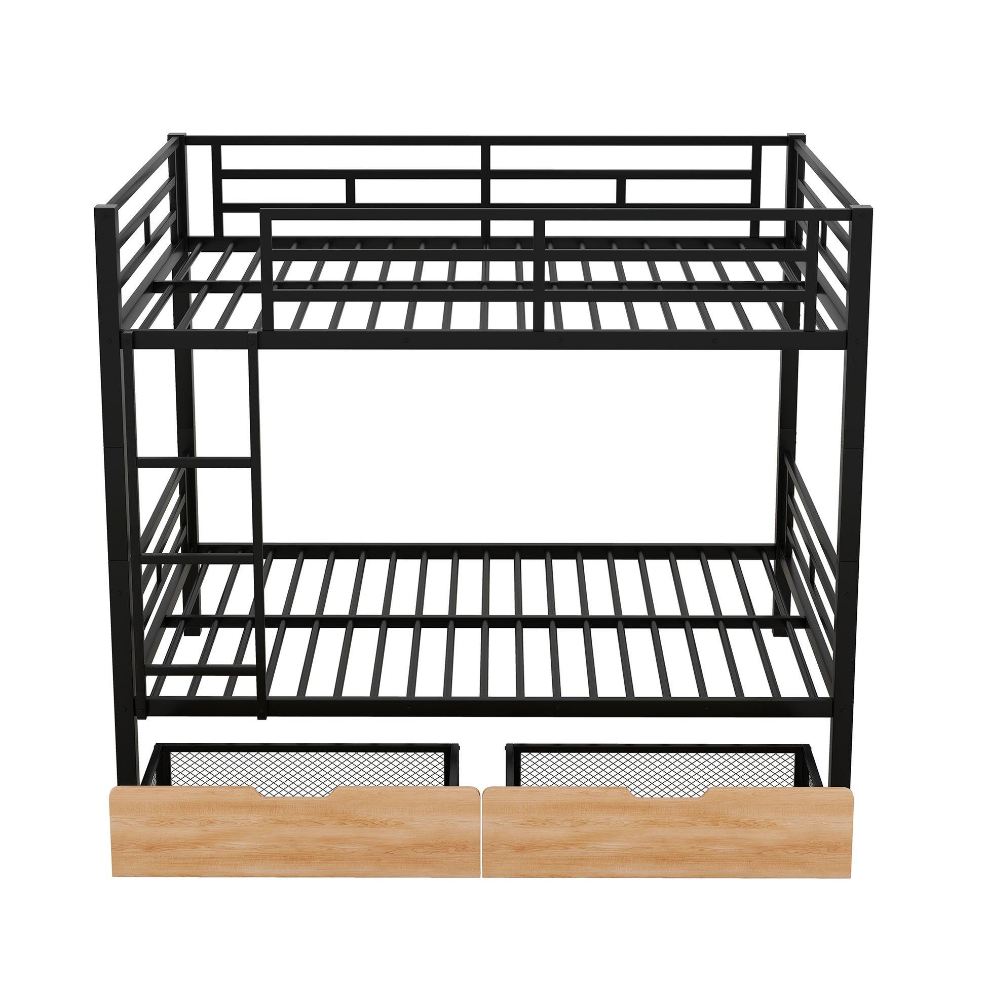 Metal Full Size Convertible Bunk Bed With 2 Drawers, Black Box Spring Not Required Full Black Metal Bedroom Bed Frame Metal & Wood