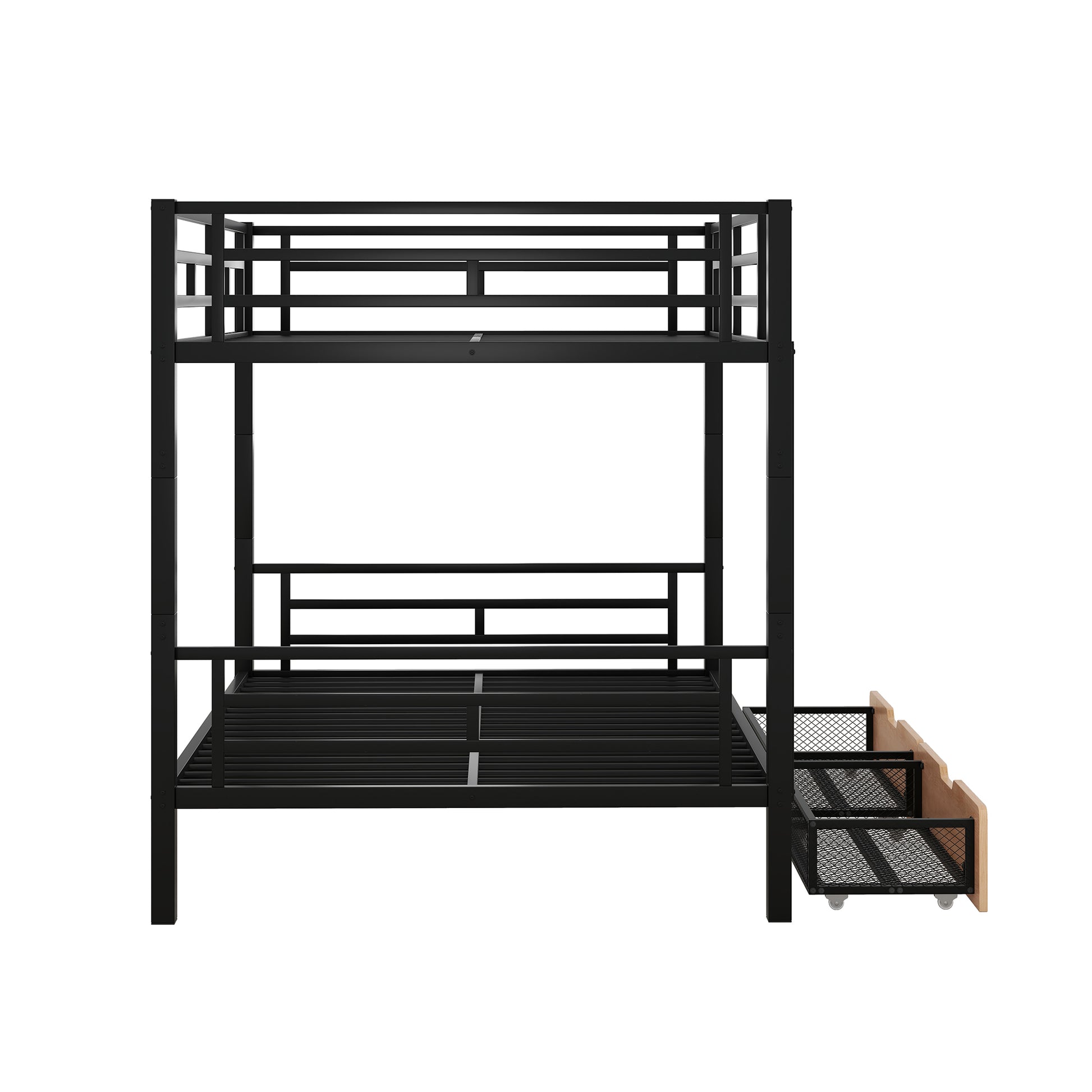 Metal Full Size Convertible Bunk Bed With 2 Drawers, Black Box Spring Not Required Full Black Metal Bedroom Bed Frame Metal & Wood
