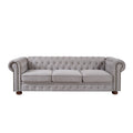 Chesterfield Sofa In Linen Fabric Light Grey Light Grey Foam Fabric