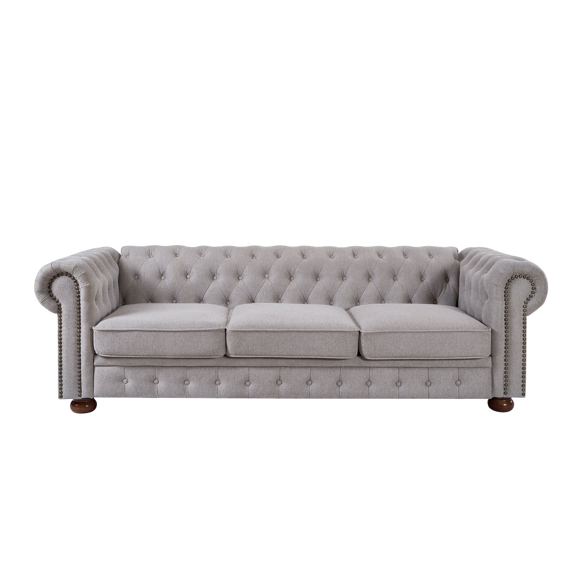 Chesterfield Sofa In Linen Fabric Light Grey Light Grey Foam Fabric