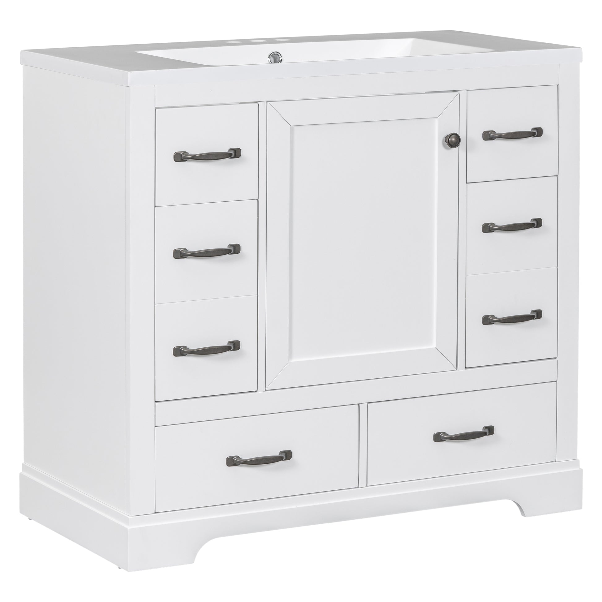 36" Bathroom Vanity With Sink Combo, Six Drawers, Multi Functional Drawer Divider, Adjustable Shelf, White Old Sku:Sy999808Aak White Solid Wood Mdf