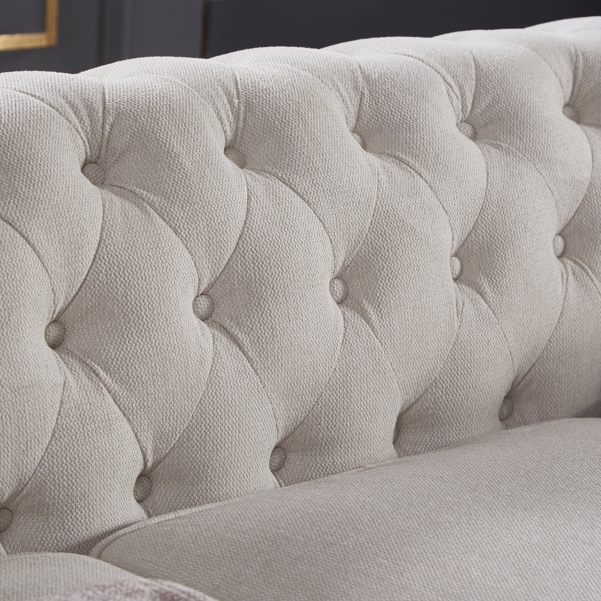 Chesterfield Sofa Beige Linen Fabric Beige Beige Foam Fabric