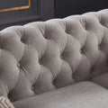 Chesterfield Sofa In Linen Fabric Light Grey Light Grey Foam Fabric