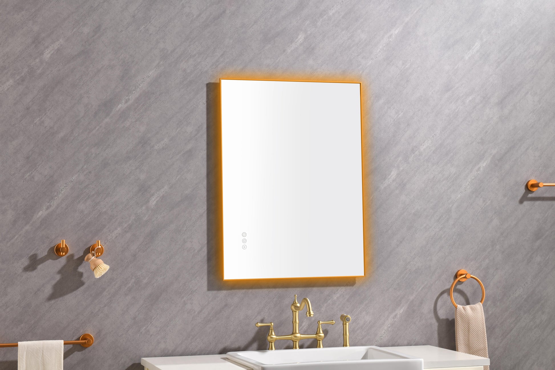 32 X 24 Inch Led Mirror Bathroom Vanity Mirror With Back Light, Wall Mount Anti Fog Memory Large Adjustable Vanity Mirror Gold Aluminium