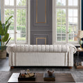Chesterfield Sofa Beige Linen Fabric Beige Beige Foam Fabric