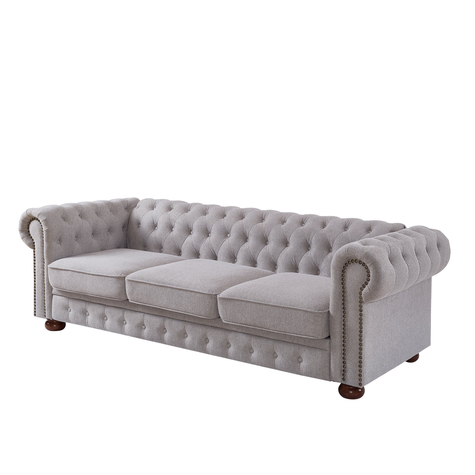Chesterfield Sofa In Linen Fabric Light Grey Light Grey Foam Fabric