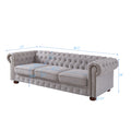 Chesterfield Sofa In Linen Fabric Light Grey Light Grey Foam Fabric