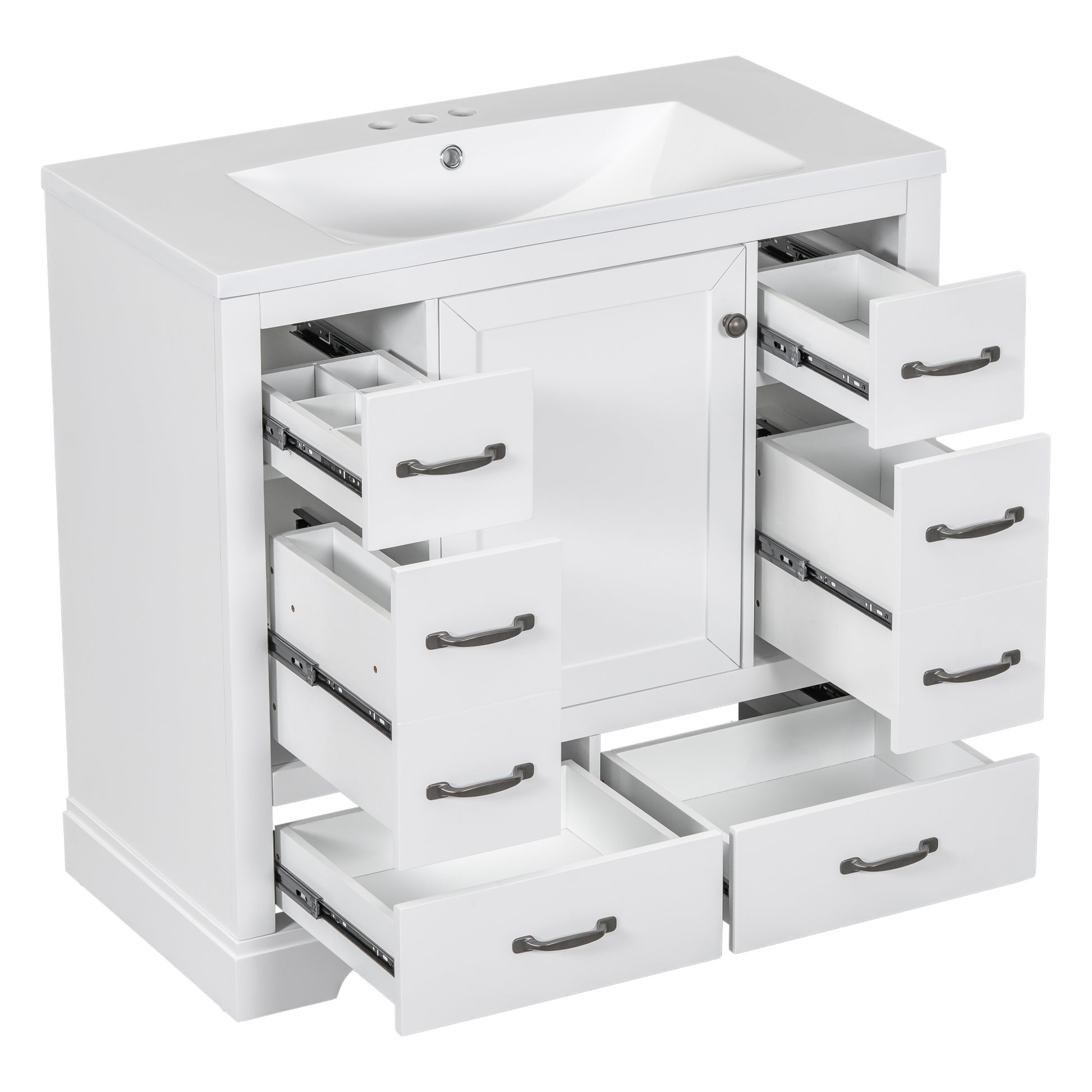 36" Bathroom Vanity With Sink Combo, Six Drawers, Multi Functional Drawer Divider, Adjustable Shelf, White Old Sku:Sy999808Aak White Solid Wood Mdf