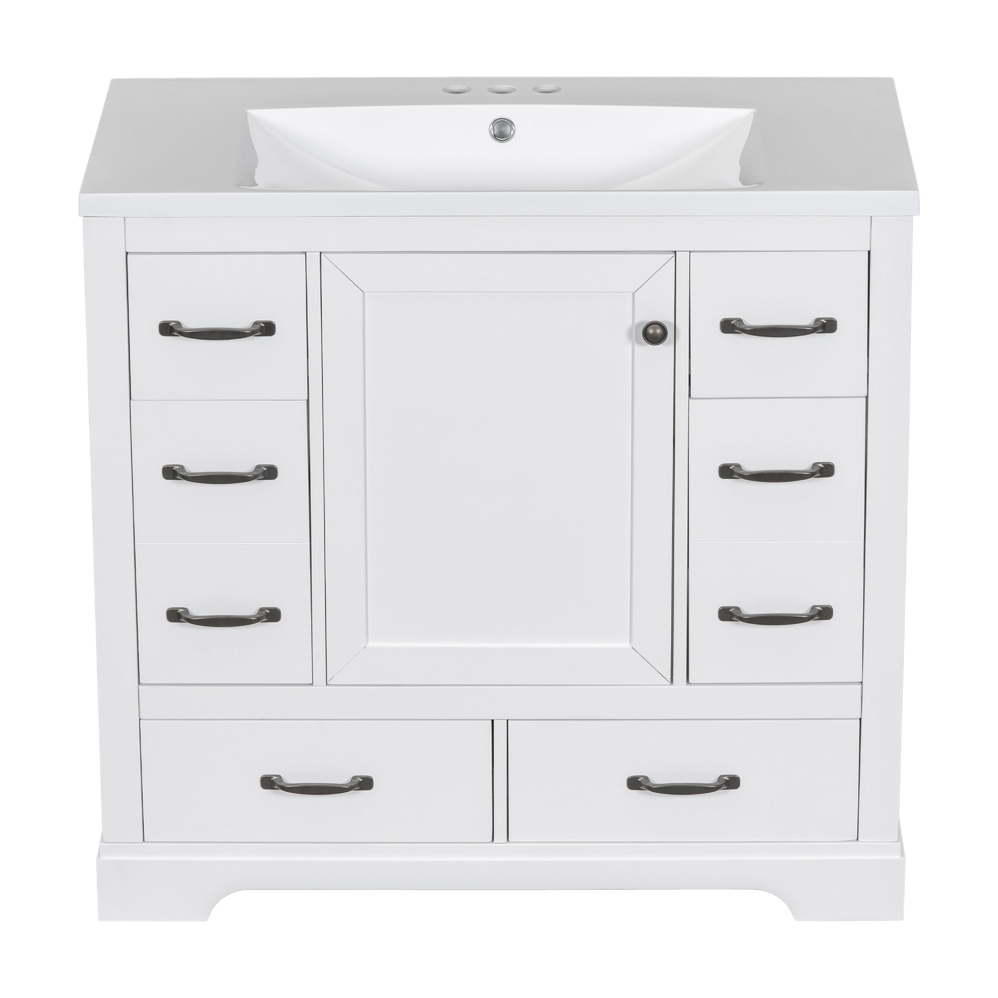 36" Bathroom Vanity With Sink Combo, Six Drawers, Multi Functional Drawer Divider, Adjustable Shelf, White Old Sku:Sy999808Aak White Solid Wood Mdf