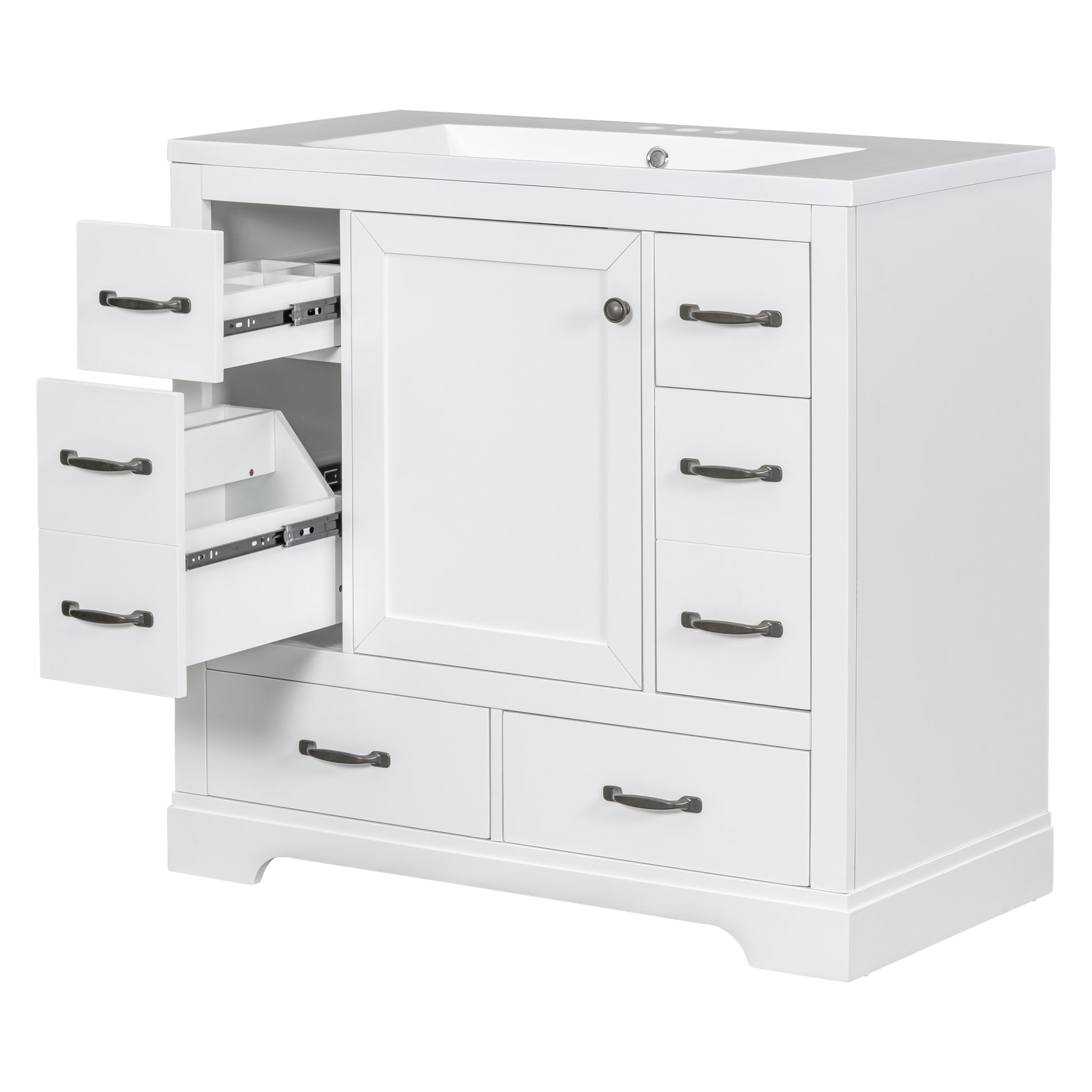 36" Bathroom Vanity With Sink Combo, Six Drawers, Multi Functional Drawer Divider, Adjustable Shelf, White Old Sku:Sy999808Aak White Solid Wood Mdf