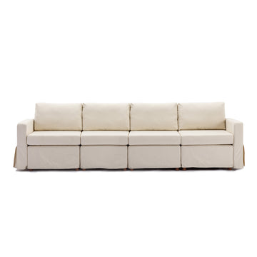 4 Seat Module Sectional Sofa Couch,Seat Cushion And Back Cushion Removable And Washable,Linen Fabric Cover,Cream Cream Wood Primary Living Space Medium Soft Rubberwood Foam Linen 4 Seat