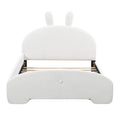 Full Size Upholstered Platform Bed With Cartoon Ears Shaped Headboard, White Box Spring Not Required Full White Wood Bedroom Bed Frame Polyester Upholstered