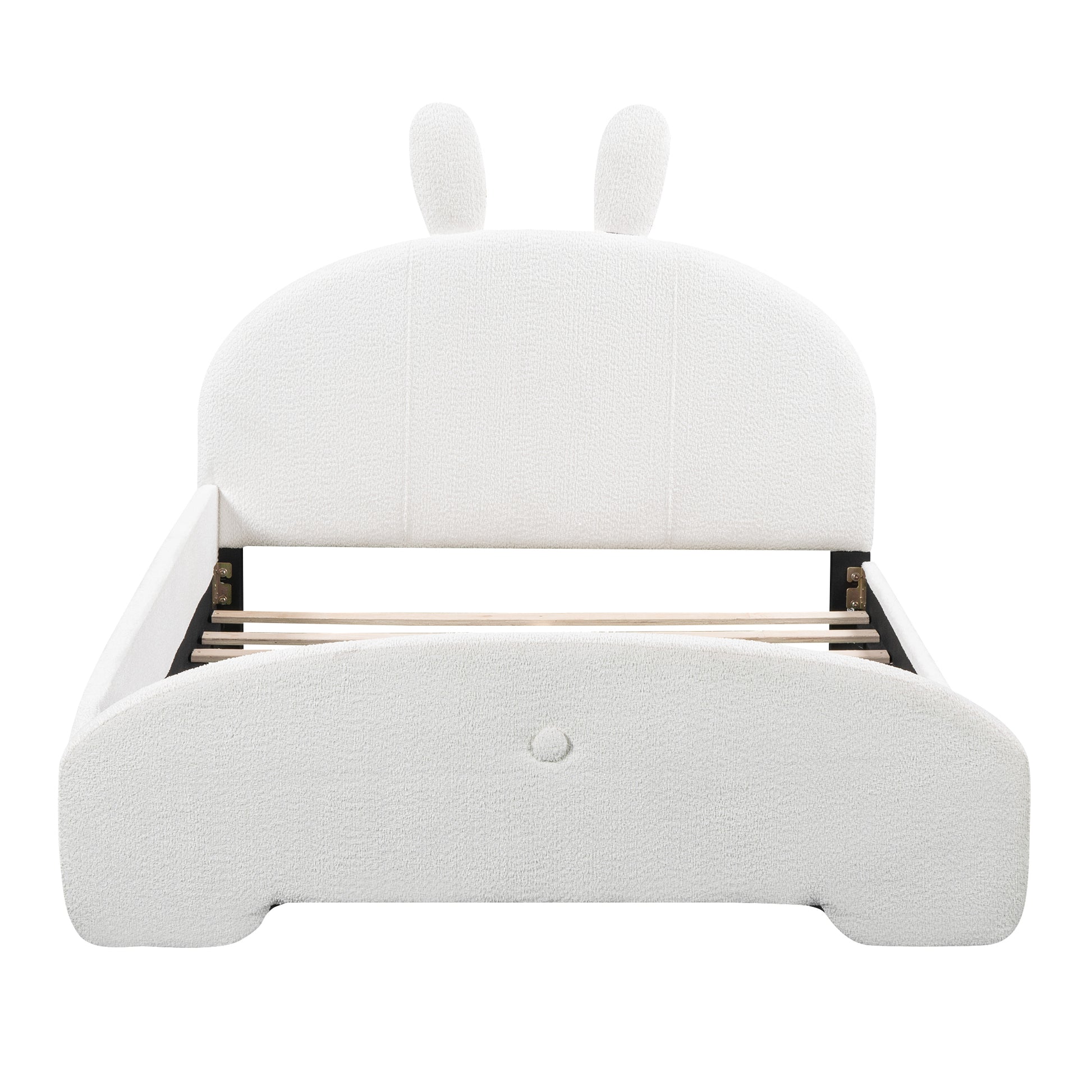 Full Size Upholstered Platform Bed With Cartoon Ears Shaped Headboard, White Box Spring Not Required Full White Wood Bedroom Bed Frame Polyester Upholstered