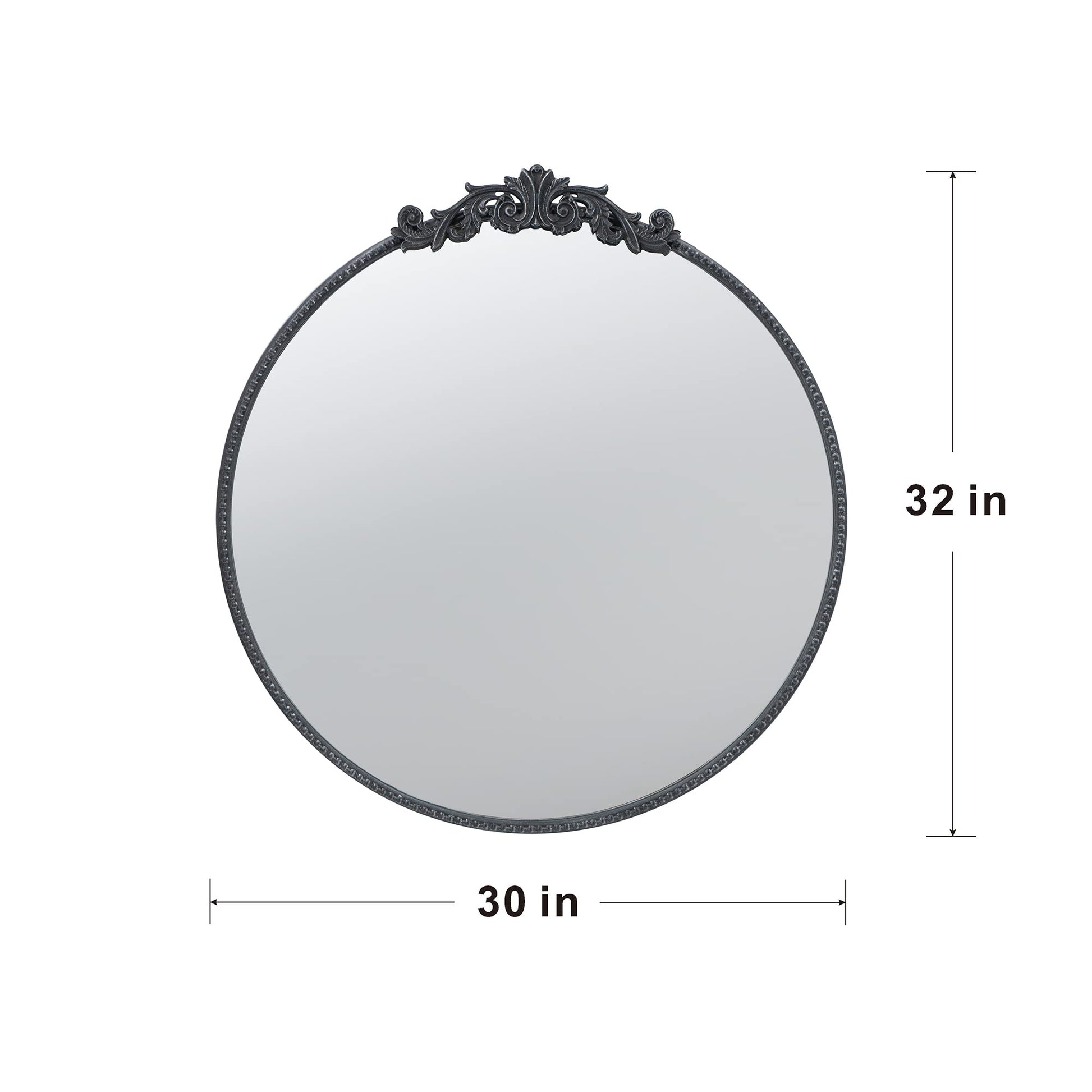 30" X 32" Classic Design Mirror With Round Shape And Baroque Inspired Frame For Bathroom, Entryway Console Lean Against Wall Black Mdf Glass