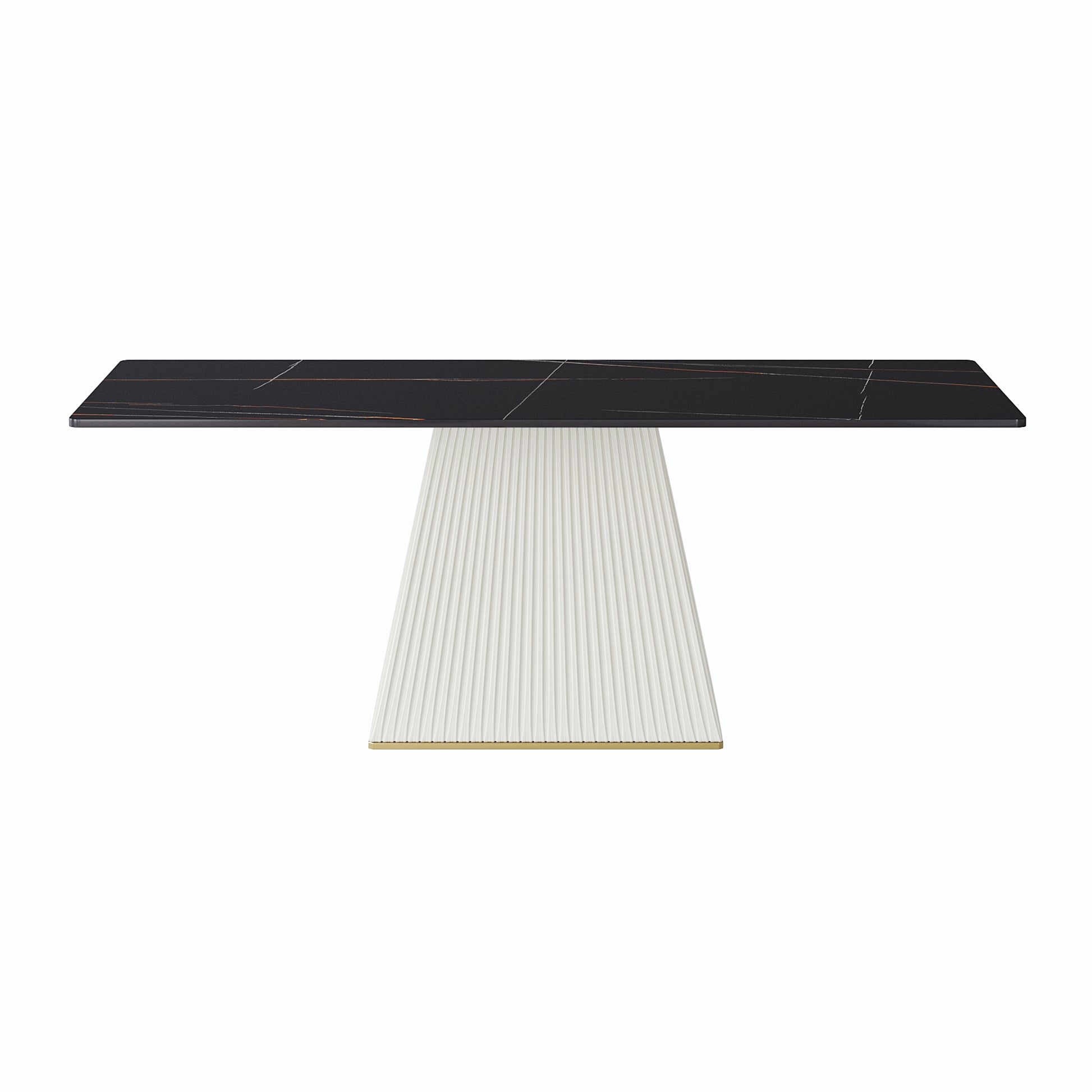 78.74" Modern Artificial Stone Black Straight Side Panel Beige Pu Plywood Table Legs Can Accommodate 8 People. Black Dining Room Plywood Sintered Stone