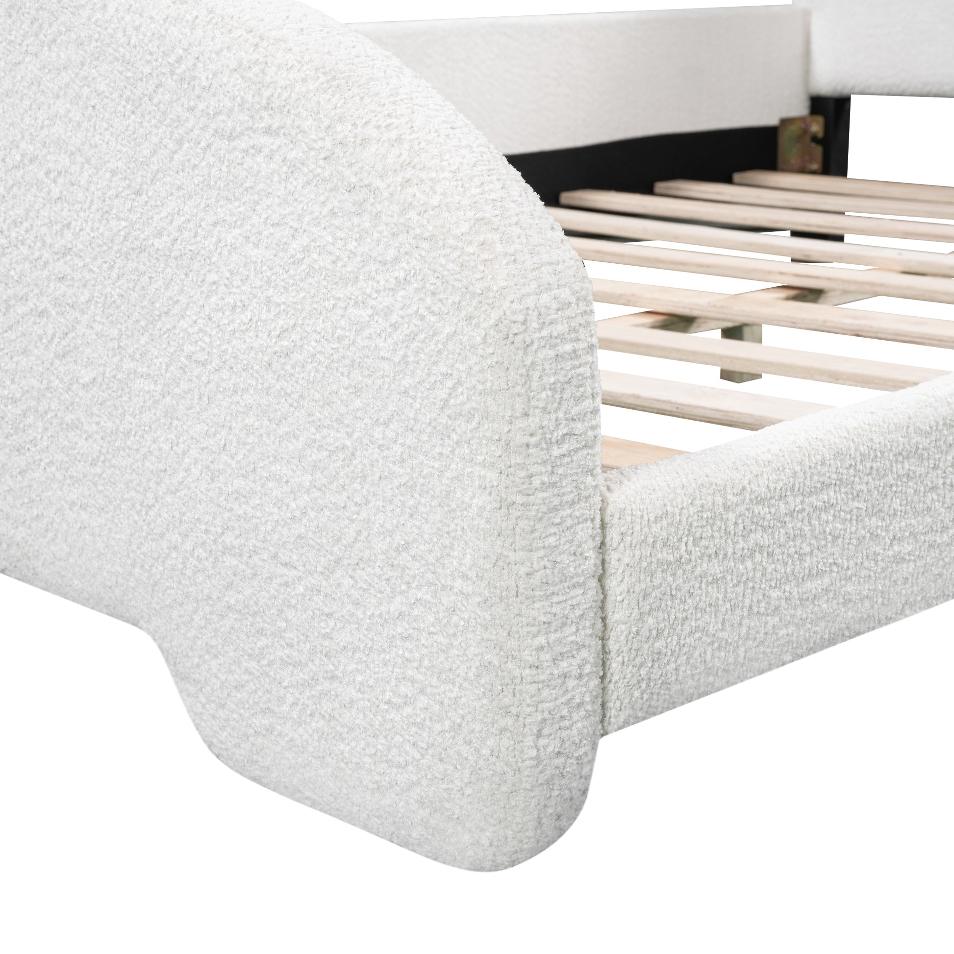 Full Size Upholstered Platform Bed With Cartoon Ears Shaped Headboard, White Box Spring Not Required Full White Wood Bedroom Bed Frame Polyester Upholstered