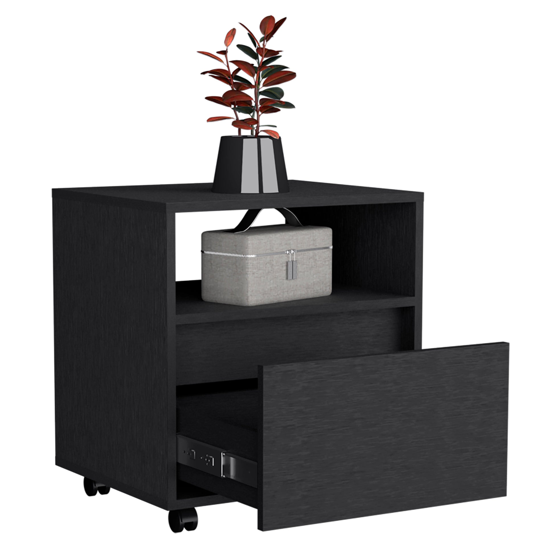 Austin Nightstandend Table, Side Table Casters, Single Drawer Black Wenge 1 Drawer Bedroom Rectangle Modern Shelf Particle Board Particle Board