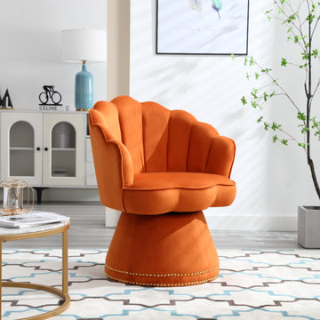 Coolmore Swivel Barrel Chair, Comfy Round Accent Sofa Chair For Living Room, 360 Degree Swivel Barrel Club Chair, Leisure Arm Chair For Nursery, Hotel, Bedroom, Office, Lounge Orange Velvet