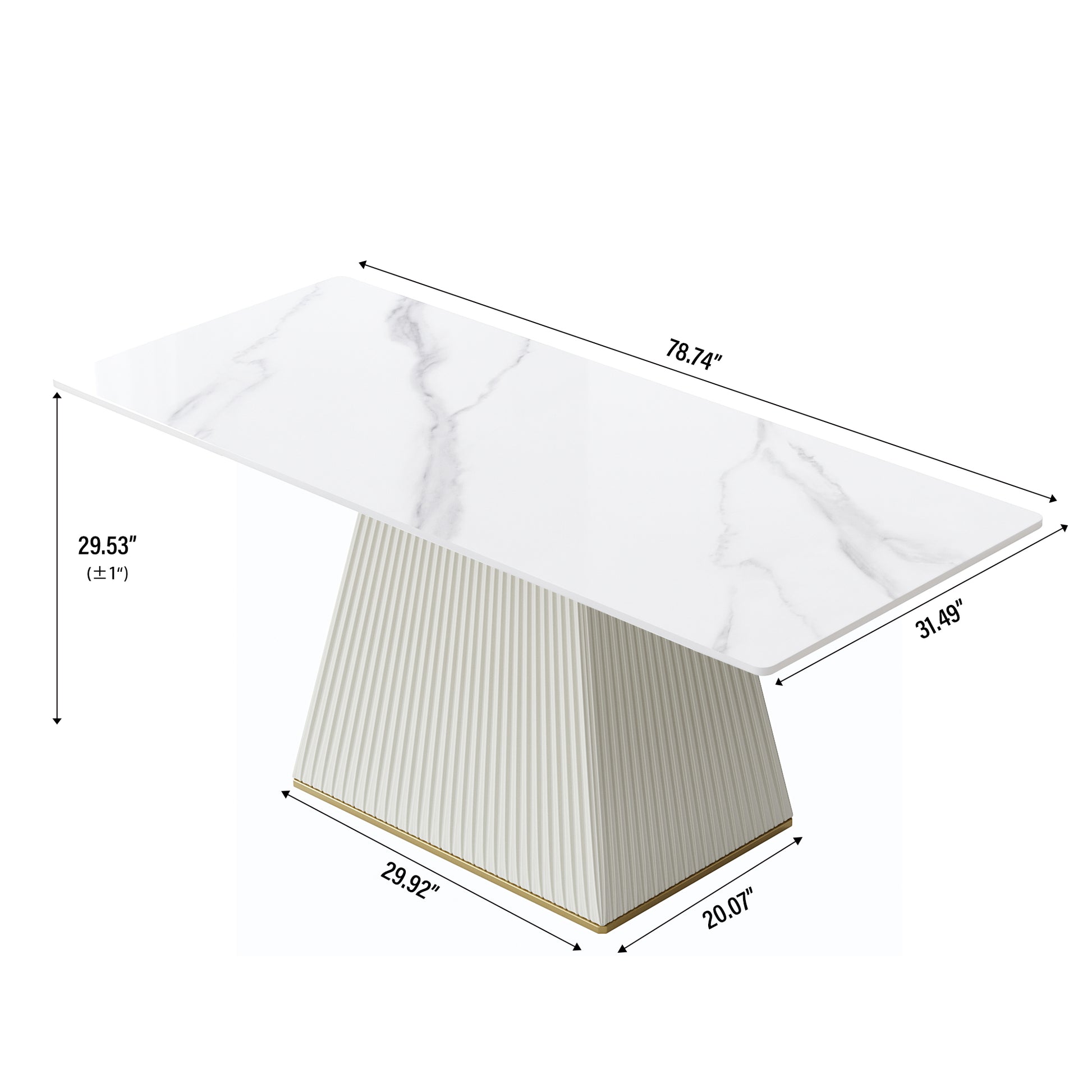 78.74" Modern Artificial Stone White Straight Side Panel Beige Pu Plywood Table Legs Can Accommodate 8 People. White Dining Room Plywood Sintered Stone