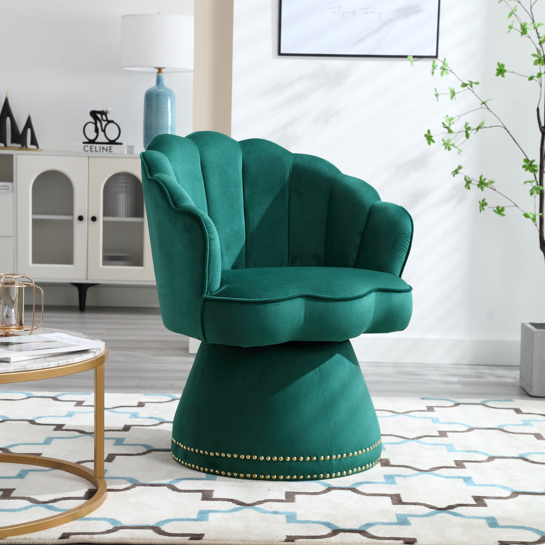 Coolmore Swivel Barrel Chair, Comfy Round Accent Sofa Chair For Living Room, 360 Degree Swivel Barrel Club Chair, Leisure Arm Chair For Nursery, Hotel, Bedroom, Office, Lounge Emerald Velvet