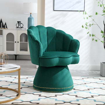 Coolmore Swivel Barrel Chair, Comfy Round Accent Sofa Chair For Living Room, 360 Degree Swivel Barrel Club Chair, Leisure Arm Chair For Nursery, Hotel, Bedroom, Office, Lounge Emerald Velvet
