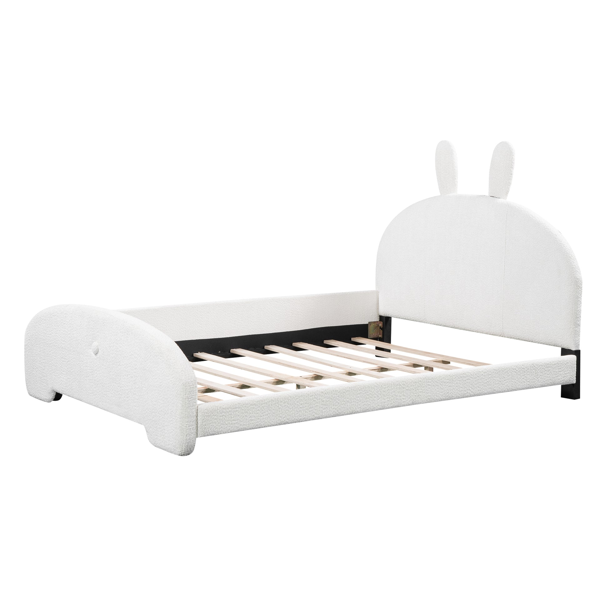 Full Size Upholstered Platform Bed With Cartoon Ears Shaped Headboard, White Box Spring Not Required Full White Wood Bedroom Bed Frame Polyester Upholstered