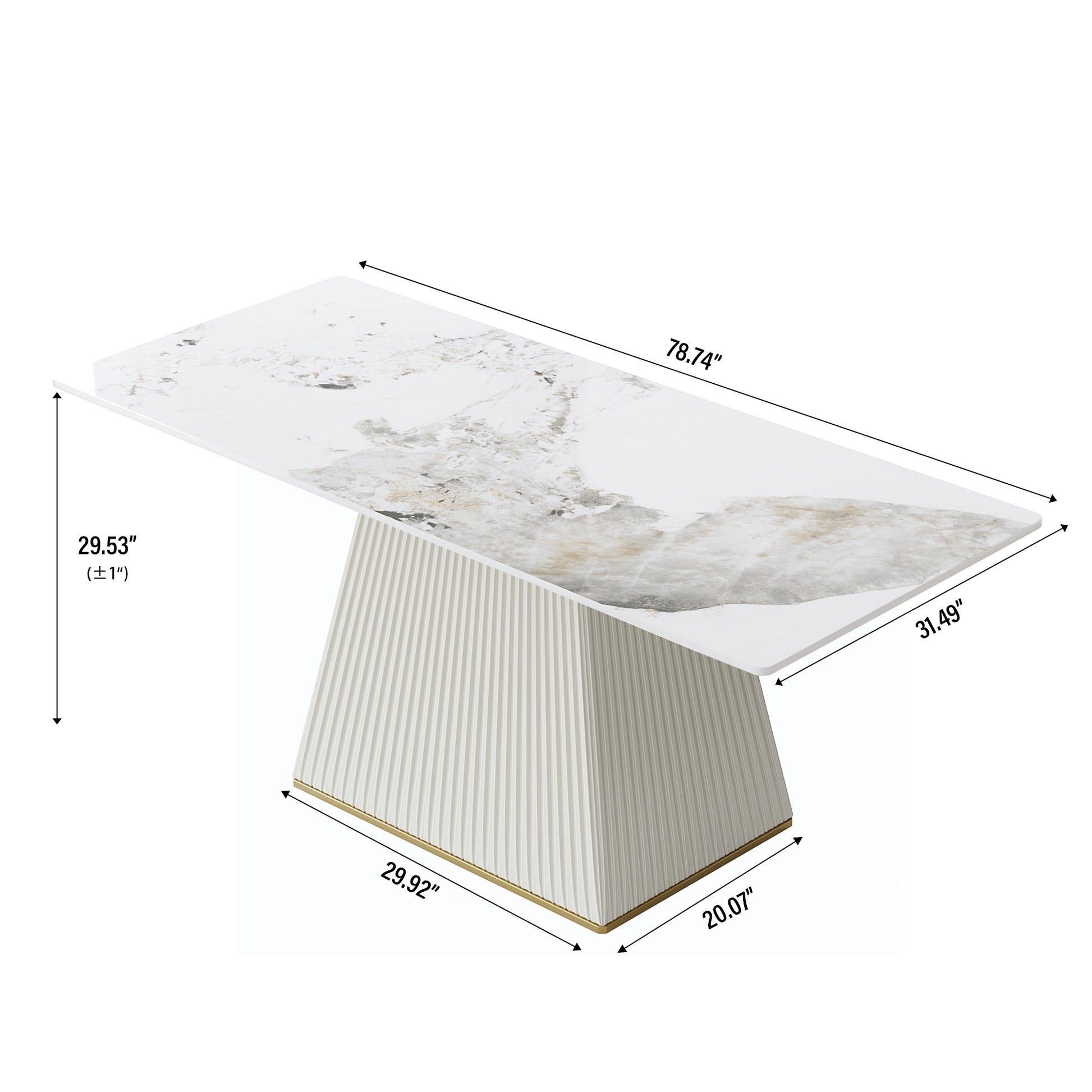 78.74" Modern Artificial Stone Pandora Straight Side Panel Beige Pu Plywood Table Legs Can Accommodate 8 People. White Dining Room Plywood Sintered Stone