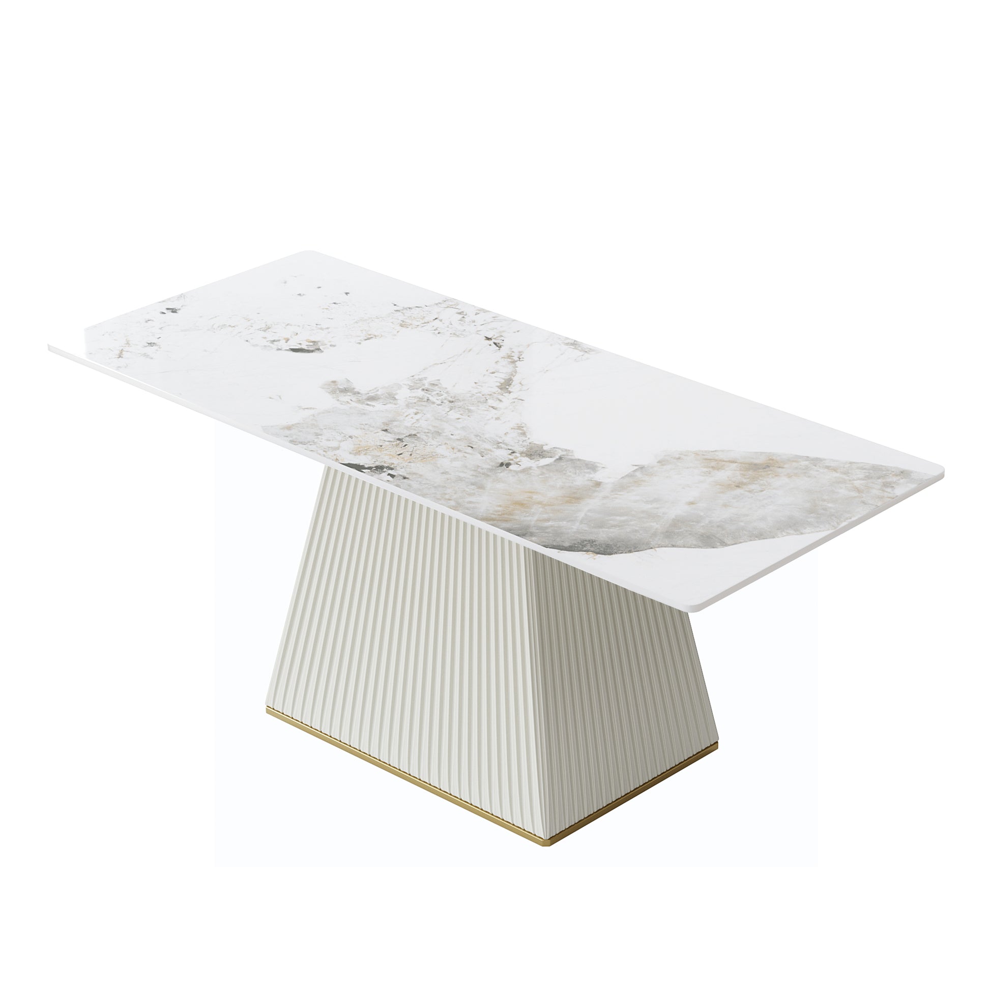 78.74" Modern Artificial Stone Pandora Straight Side Panel Beige Pu Plywood Table Legs Can Accommodate 8 People. White Dining Room Plywood Sintered Stone